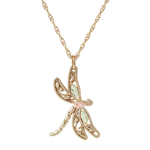 Gold Dragonfly Black Hills Pendant Necklace