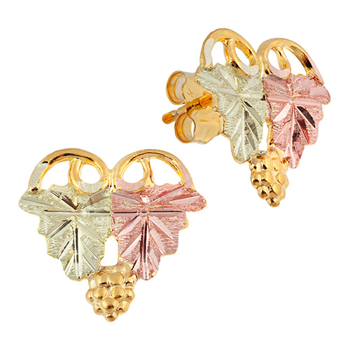 10K Black Hills Gold Open Heart Flower Stud Earrings Vintage Vintage Earrings Vintage Gold Heart Stud Earrings Black Hills Gold Jewelry