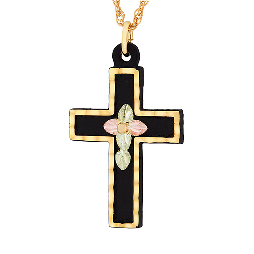 Cross Pendant with Black Hills Gold Leaves