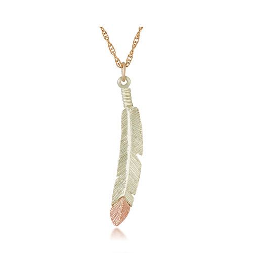 Two Color Gold Feather Pendant