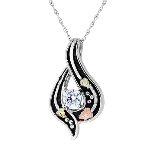 Black Hills Silver Pendant with Onyx and Cubic Zir...