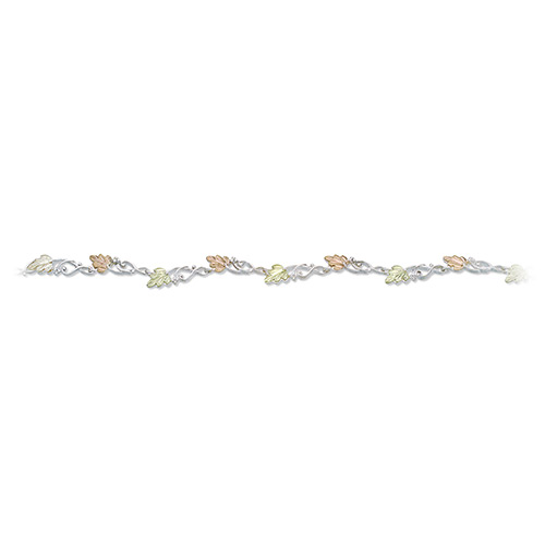 Silver Wave Bracelets with Black Hills Leaves