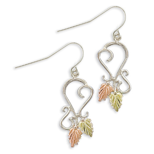 Black Hills Gold Earrings in Sterling Silver with 12K Gold Leaves
