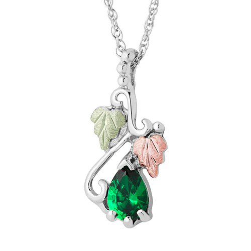 Black Hills Gold on Silver Soude Emerald Pendant - May Birthstone