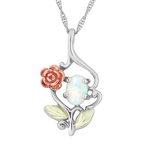 Opal Silver Pendant with Rose