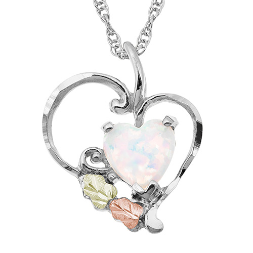 Black Hills Gold Heart Opal Pendant in Sterling Silver