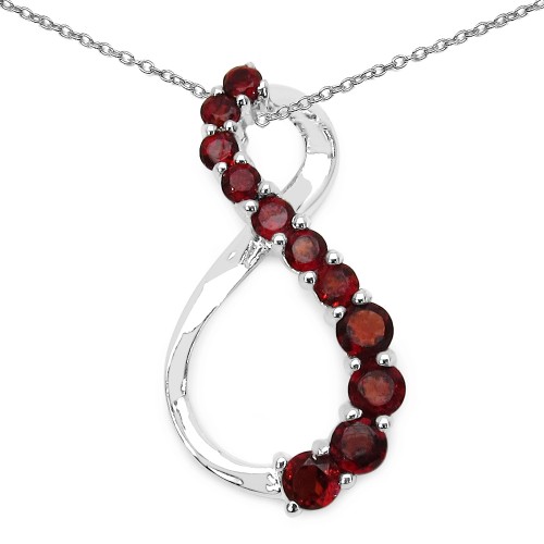 Sterling Silver Genuine Garnet Loop Pendant Necklace with 18 inch Long Chain