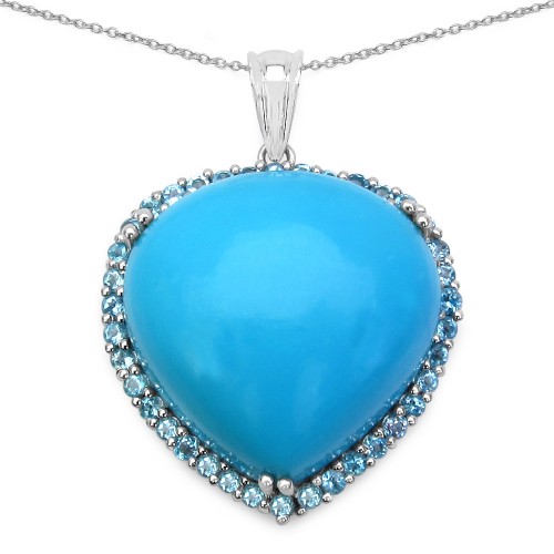 Turquoise and Blue Topaz Heart Shaped Pendant