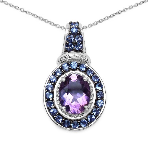 Amethyst and Tanzanite Pendant in 925 Sterling Sil...