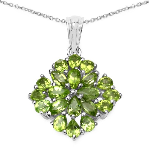 Natural Peridot Flower Pendant in Sterling Silver