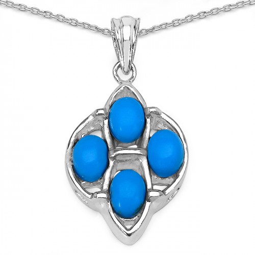 Oval Turquoise Cabachon Pendant Necklace in Sterli...
