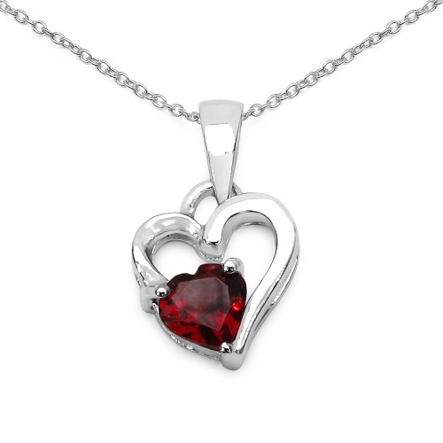 Double Heart Genuine Garnet Pendant in 925 Sterlin...