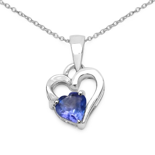 Double Heart Genuine Tanzanite Pendant in 925 Ster...