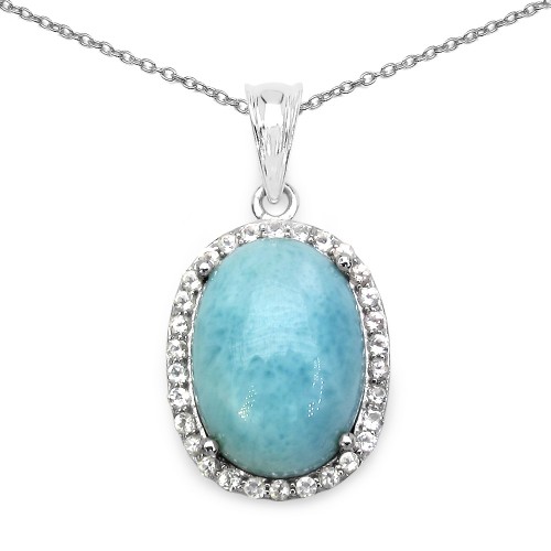 Larimar Cabachon and White Topaz Sterling Silver Pendant 