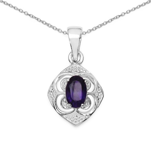 Oval 6 x 4 mm African Amethyst Diamond Shaped Sterling Silver Pendant