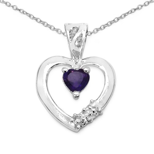 Sterling Silver Amethyst Heart Pendant Necklace wi...
