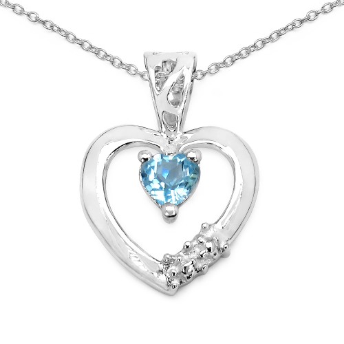 Sterling Silver 4 MM Blue Topaz Heart Pendant Necklace