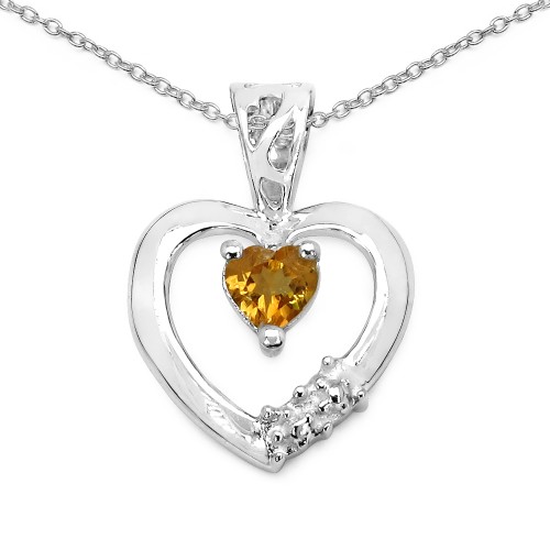 Sterling Silver Citrine Heart Pendant Necklace wit...