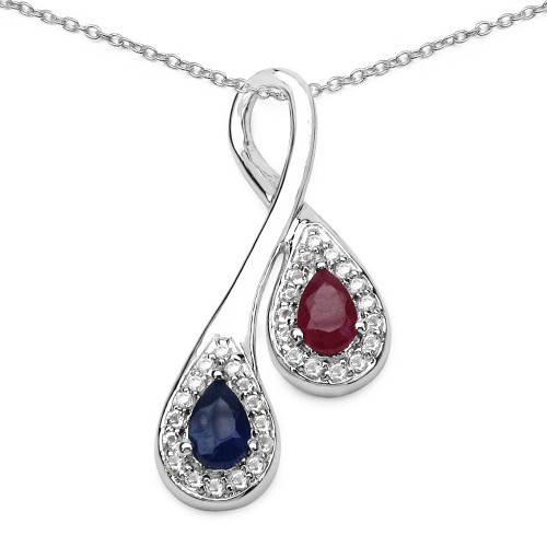 Sterling Silver Synthetic Ruby Sapphire and White Topaz Pendant